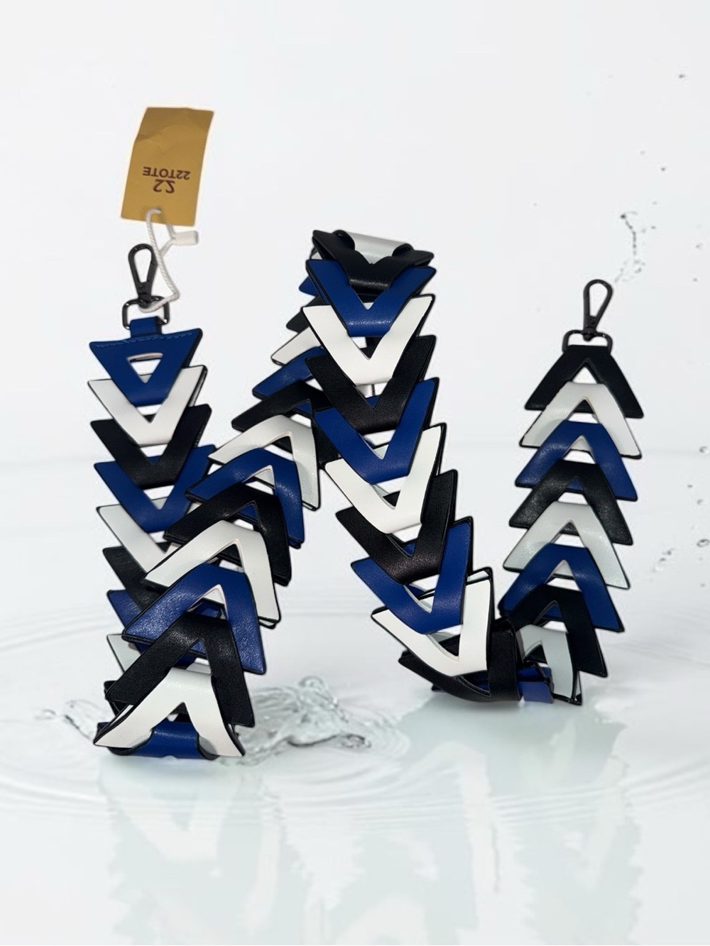 Designer-Inspired Blue Black White Chevron Bag Strap